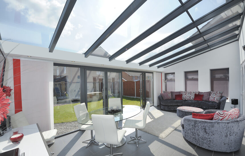 Grey uPVC lean to conservatory interior view