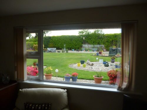 View of the garden through large window